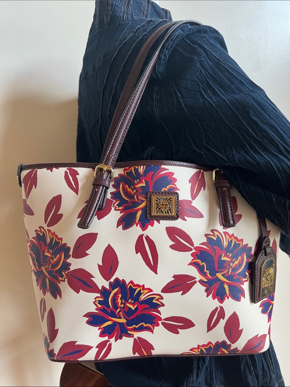 Anne Klein Floral Tote shoulder Bag with floral motif - Designer Style